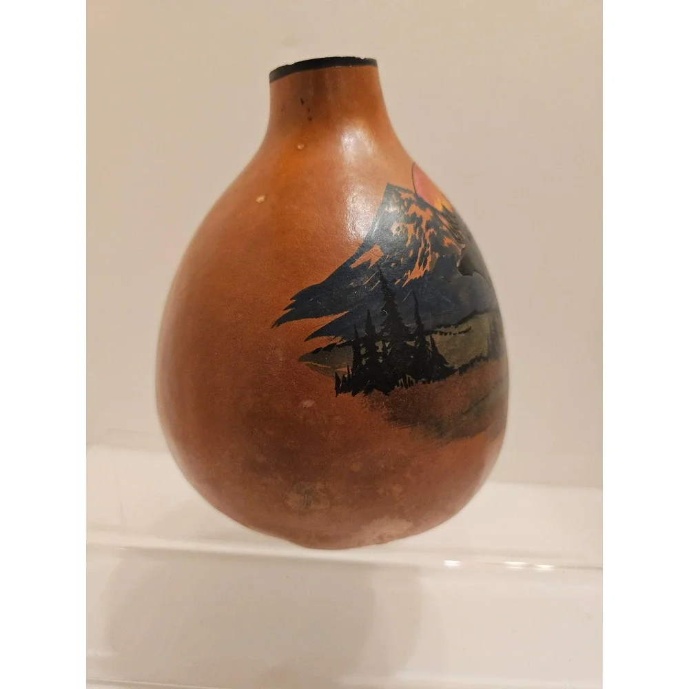 Stone Heat Studios Hand Painted‎ Gourd Art Moose Mountain Sunset Rustic Decor